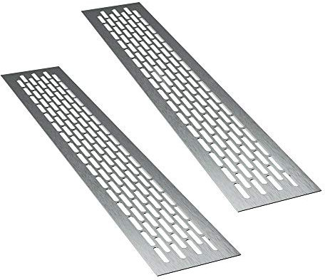 sossai® Aluminium Lüftungsgitter - Alucratis (2 Stück) | Rechteckig - Maße: 48 x 8 cm | Farbe: Inox | gebürstet