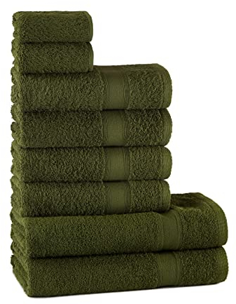 Tuiste Handtücher Set |%100 Baumwolle Handtuch Set 8 Teilig | 2X Badetücher Set, 4X Handtücher, 2X Gästetücher | Weich und Saugstark | Farbe: Olivgrün