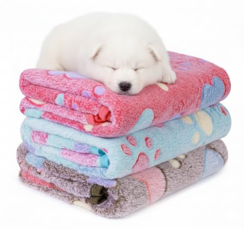 LeapSheep Pet Blankets for Dogs Cats - 3Pack Heart Pattern Super Soft Fluffy Dog Blankets for Small Medium Large Doggy Kitten (Heart, Small)