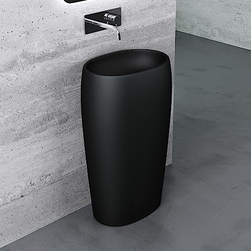 Mai & Mai Lavabo à Poser au Sol Noir Mat 53,5cm Vasque sur Pied en Résine Evier Lave Mains Salle de Bain sans Trop-plein Col32