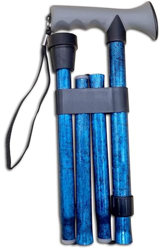 Dr. Bone's Therapeutics ® Easy Folding Walking Stick – Gel Handle Height Adjustable Comfort Grip Collapsible Folding Cane for Men & Women Adjustable Length Lightweight Walking Sticks - Blue