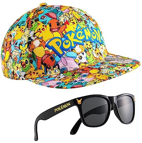 Pokemon Baseball Cap Kinder Snapback Kappe Jungen Bucket Hat Mützen Fischerhut Mädchen Fischermütze Anglerhut Sonnenhut Pikachu (Mehrfarbig Cap/Sonnenbrille Set), Einheitsgröße