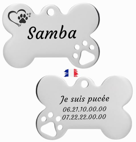 Médaille personnalisée pour animaux compagnie, Médaille chien en forme d'os avec gravure personnalisable, Plaque d'identification en acier inoxydable, médaille pour chien avec nom et téléphone.