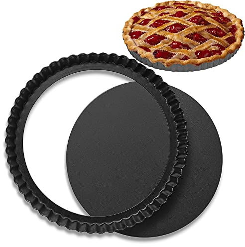 HGKOL Quiche Pan, 22cm Flan Tins with Loose Base, Non-Stick Tart Tin, Flan Case Tin Removable Loose Bottom, Round Deep Tart Tins for Baking, Pie, Flan, Dish, Quiche