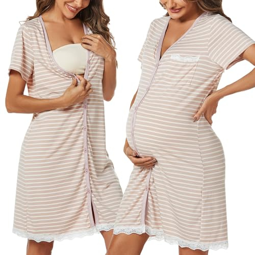 Uniexcosm Maternity Nursing Nightdress, Women's Short Sleeve Nightwear Pink