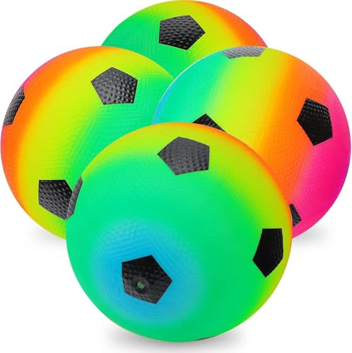 EOGRFW 4 Pièces Balle De Jeu Molle En PVC Avec 1 Pompe À Main, Ballon De Plage PVC Gonflable Arc-En-Ciel Pour La Plage, 21,6 Cm Balle De Terrain De Jeu, Pour L'intérieur Et L' Extérieur(Football 4)