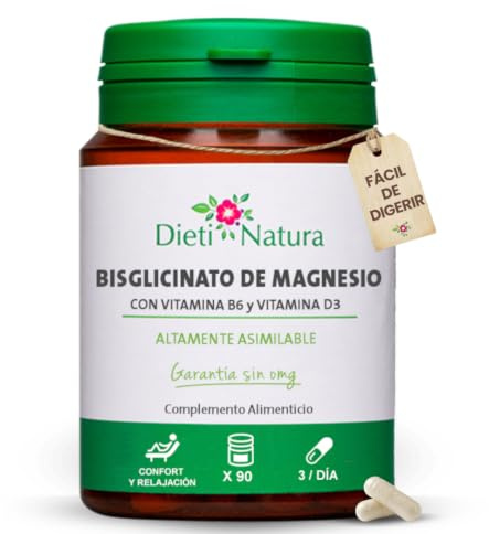 Dieti Natura Bisglicinato de Magnesio con Vitamina B6 y D3 - Reducción del Estrés y Fatiga, Mejora la Energía y Rendimiento - Magnesio Asimilable para Actividades Físicas