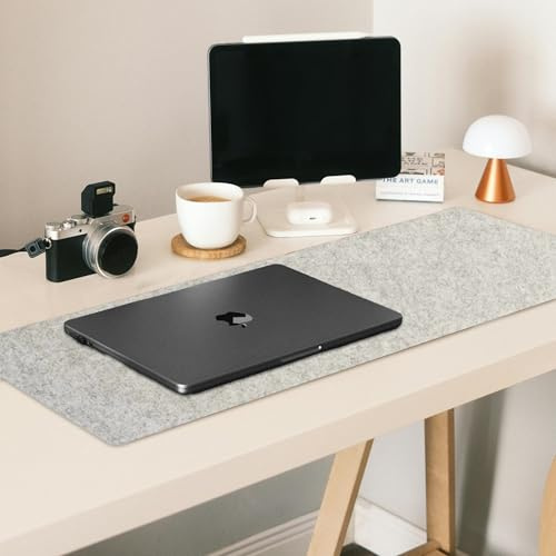 Modern Nest filt skrivbordsmatta stor i ljusgrå, halkfri stor musmatta, vattentålig filt skrivbordsdyna, skyddsdyna för tangentbord och mus, bärbar dator och dator (ljusgrå, 90 x 30 cm)