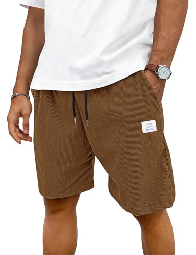 TARAINYA Velours Côtelé Short Homme Coton Stretch Cordon de Serrage été Casual Chino Corduroy Shorts Court Homme avec Poches Brun 2XL