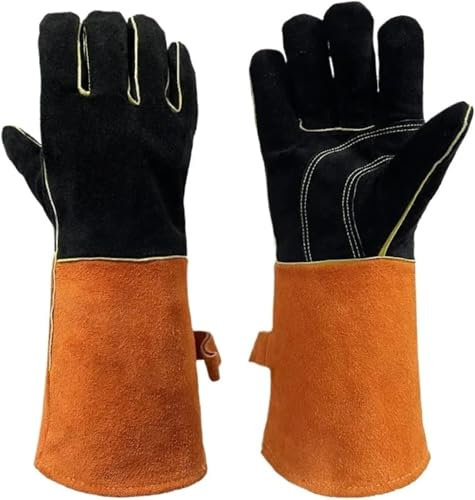 Guantes de soldadura, guantes de trabajo, Guantes de soldadura Guantes de soldadura Guantes de cuero for soldador a la parrilla largos y gruesos Guantes de protección laboral resistentes al desgaste f