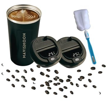 Vaso termo café para llevar, display con temperatura, sin BPA, taza coche bebida, botella acero inoxidable, reutilizable y antigoteo, bebidas frías y calientes