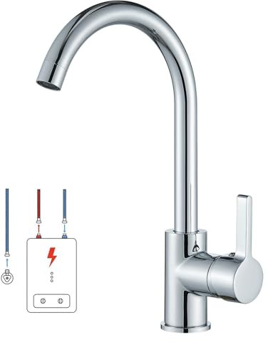 Robinet de cuisine basse pression hevenaov basse pression Robinet de cuisine en acier inoxydable Mitigeur rotatif à 360° Robinet d'évier de cuisine 3 ports pour chaudière Robinet de cuisine en chrome