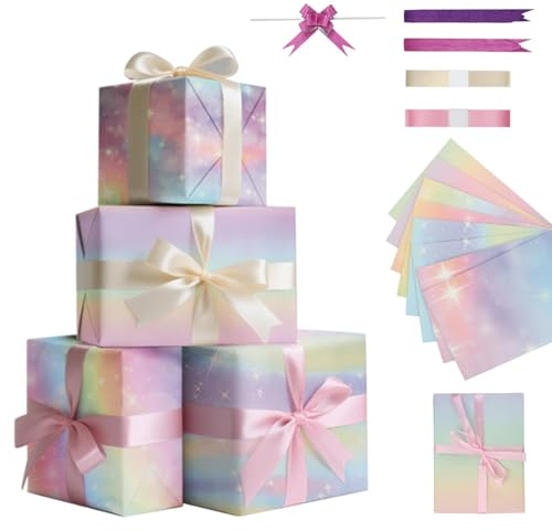 XRXYMQ Papel de Regalo 8 Hojas 70 x 50 cm Cumpleaños con Cintas