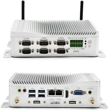PeeliCeeli Mini PC Industriale Fanless, 6x RS232 COM, Computer Mini N100, 2x RJ45 2.5G LAN, GPIO, WiFi, BT, Slot SIM Card, 6x USB, HD VGA Dual Display, Barebone SENZA RAM SENZA SSD