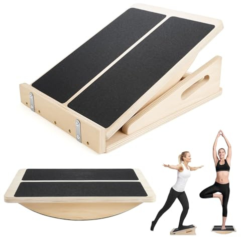 2-in-1 Wooden Slant Board 4 Position Incline Calf Stretcher with Side Handle, Adjustable Squat Wedge for Leg Knee Ankle Stretching at Home Gym Outdoor