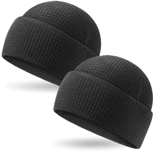 Outdoor Shaping Lot de 2 bonnets en polaire gaufrée à revers pour montre - Bonnet tactique multi-saisons - Style militaire - Équipement toutes saisons - Taille unique - Noir/noir
