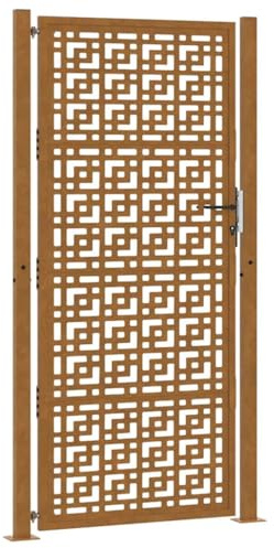 Générique Porte de Jardin Acier résistant aux intempéries Design croisé,Quincaillerie, Clôtures & barrières, Portillons, Brun (Poids 28.2KG)