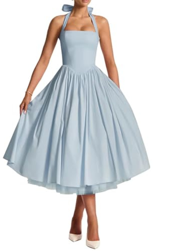 WSEYU Vestidos de dama de honor de satén para boda, vestido de graduación, plisado, vestido de cóctel, talla grande, color negro, Azul claro, 36