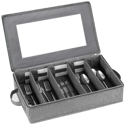 Peosaard Contenitore per argenteria, Contenitore per argenteria, Posate di capacità, Organizer per Utensili con Coperchio Rimovibile e divisori Regolabili per Utensili, Scatola