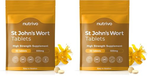 Nutrivo St Johns Wort 500mg - 90 Tablets | 3 Month's Supply | Vegan | UK Made (Pack of 2)