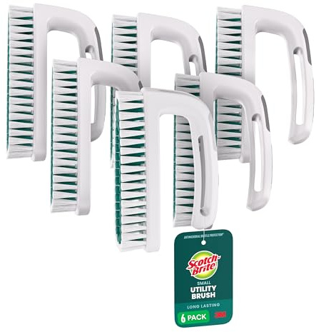 Scotch-Brite Small Utility Brush, Long Lasting Dish Brush with Handle for Scrubbing Cookware, Hands, Tile, Grout, Cutting Boards, and Utensils without Scratching, Antimicrobial, and Rinses Clean
