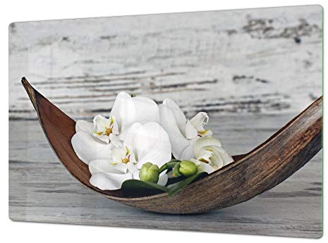 Enormous Tempered Glass Chopping Board - Induction Cooktop Cover – Single: 80 x 52 cm; Double: 40 x 52 cm; Flower Series DD06A