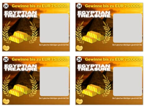Rubbellos Scherzartikel (4X Egyptian Treasure) Scherzartikel - Lotterielos mit falschem Gewinn Fake Prank - Realistische 75000 EUR Fake Gewinn Prankartikel Geburtstag