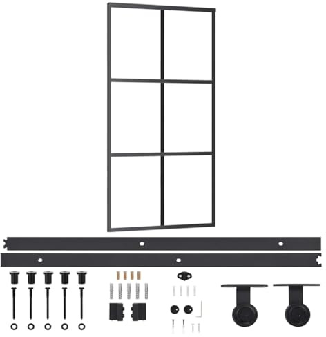 vidaXL Schiebetür mit Beschlag Glasschiebetür Glastür Glas Schiebe Tür Schiebetürsystem Laufschiene Schiebetürbeschlag ESG-Glas Aluminium 102x205cm
