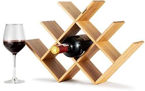 COSTWAY Weinregal Bambus, Kleiner Weinständer für 8 Flaschen, Freistehendes Gläserregal für Küche & Speisekammer & Bar, Flaschenregal Weinschrank Flaschenständer Weinflaschenhalter, 44 x 10 x 30 cm