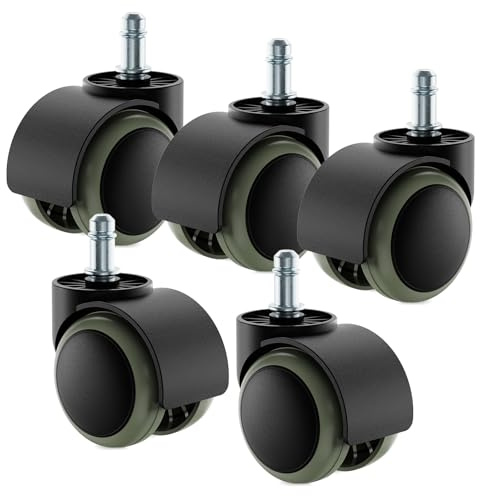 Ruote Sedia Ufficio Universale, 11 mm x 22 mm, 5 Rotelle da Ufficio 50 mm - MAX 160 KG, Scivolata Super Fluida & Silenziosa, Rotelle Sedia Ufficio Set (Vert)