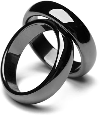 LYTUTUBB Hematite Rings for Women Man Unisex Anxiety Balance Root Chakra, Black Hematite Rings Absorbs Negative Energy 2PCS (12)