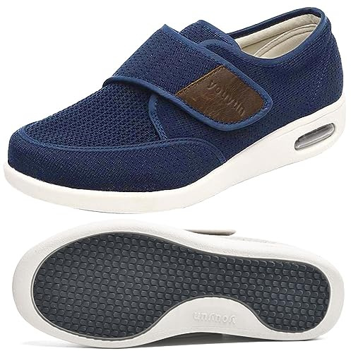 Scarpe Sanitarie Uomo, Artrite Edema Chiusura Regolabile Memory Foam Scarpe Terapeutiche per Diabetici da Uomo Piatte comode Sportive con Chiusura in Gancio e Anello(Color:Blue,Size:48 EU)