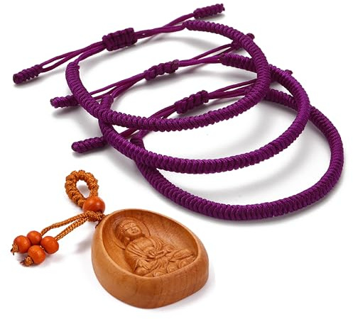 LUCKY BUDDHIST - 3 tibetanska lyckliga armband + buddhistisk gåva! - Handgjorda. Justerbar till din handled. För män och kvinnor. Vänskapsarmband av flätat tyg