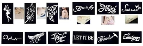 12 ark skrift hjärtslag fjäril fjäder maskros tatuering stencil tatuering mall set debra