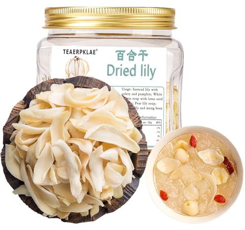 Dried Lily Bulb 3.53oz/100g,dried lily bulb can be stewed with other kinds of dried foods like tremella, longan, lotus seed, jujube, medlar, to create the healthy soup