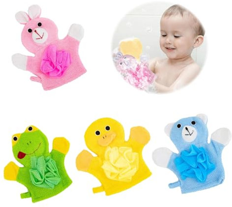 JRYGAC 4 Stück Waschlappen Baby, Tier Waschlappen Kinder, 4 Stile Kinderdusche Waschhandschuh, Baby Waschlappen Neugeborene, Waschlappen Frottee, Badeschwamm Kinder für Babys und Kinder ab 0 Monaten