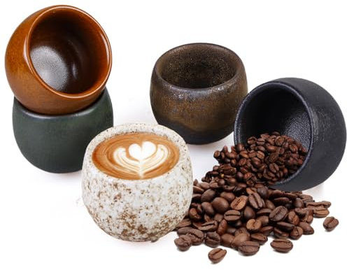 GBKDQQ Lot de 5 tasses à expresso en céramique 50 ml Paroi épaisse Sans anse En faïence tasses à paroi épaisse, Idéales pour expresso, moka, thé, cadeau pour femmes et hommes