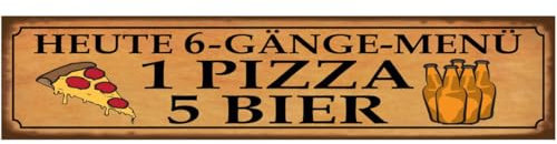 mrdeco Letrero de madera de 46 x 10 cm, 6 platos menú, 1 pizza y 5 cerveza
