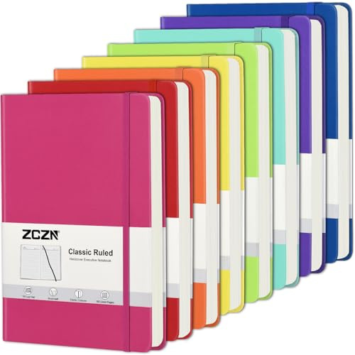 ZCZN A5 Lined Journal Notebook, 8-Pack Multicolour Hardcover Notebooks – Ideal for School, Work, Travel & Journaling