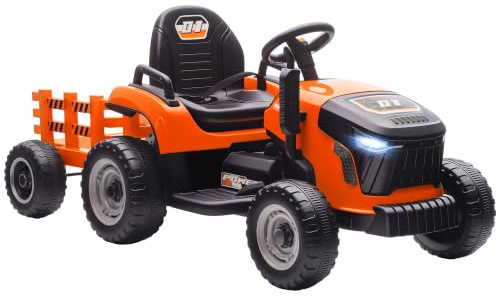 AIYAPLAY Elektrischer Kinder Traktor mit Anhänger 2 Motor 3-5km/h Orange