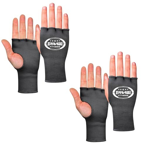 Farabi Sports Boxningshandskar Halvfinger Elastiska Innerhandskar Utan Gelvaddering För Stängning, MMA, Muay Thai, Träning, Kickboxning och Kampsport (Svart (2-pack), L/XL)