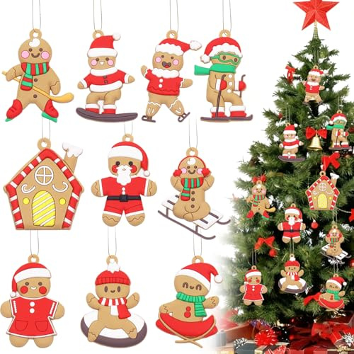 Julgransdekoration, 10 stycken pepparkaksgubbe, julgransprydnad, pepparkaksfigur, julgransprydnad, hängare, juldekoration, figurer för fest, hemmafest