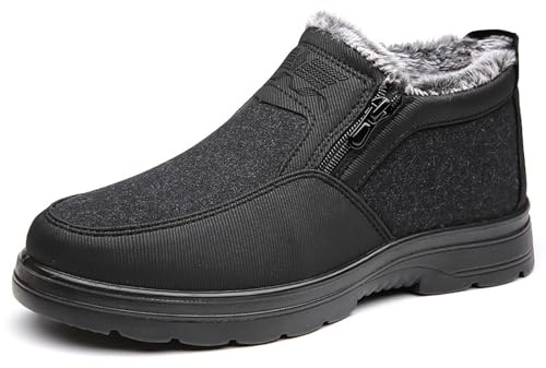 Scarpe invernali da uomo in pile, scarpe da uomo, in pelle, imbottite, per il tempo libero, impermeabili, antiscivolo, tinta unita, leggere, scarpe da trekking, Nero , 45 EU