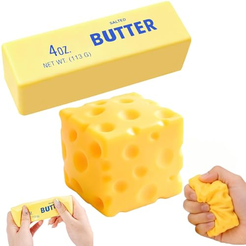2 Pezzi di Butter Squishy Cheese Squishy,Bastoncino Burro Morbido in PU a Lenta Crescita Giocattoli,Palla Antistress Quadrata Fidget al Formaggio,Giocattoli Antistress per Bambini,Adulti Casa Scuola