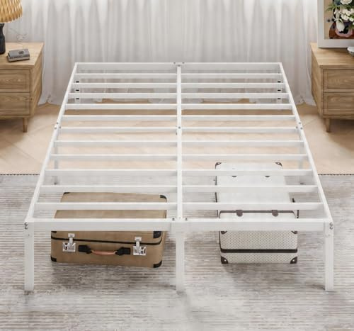 MUTICOR Letto Matrimoniale 140 x 200 cm in Metallo con Contenitore – Struttura Letto Robusta, Rete a Doghe, Senza Rumori, Facile Montaggio, Bianco