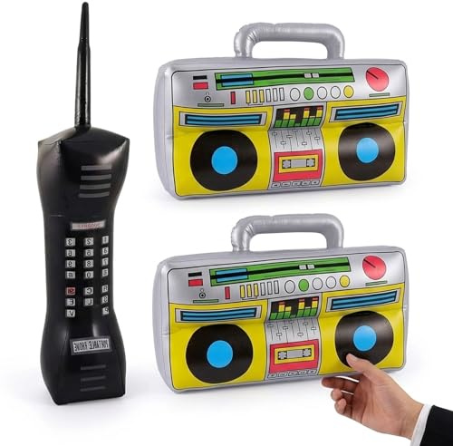 3 Pcs 90s Party Decorations, Inflatable Party Props with Retro Microphone and Guitar, 80s 90s Inflatable Party Props Decoration, Ideal for Nostalgic Gatherings and Adult Parties