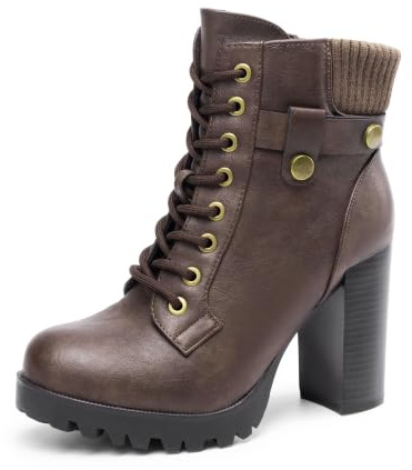 DREAM PAIRS Women's Lace up Combat Ankle Booties Shoes,Brown,8