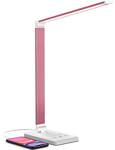 Chesbung Rosa Schreibtischlampe LED Dimmbare Tischleuchte, 5 Farb und 10 Helligkeitsstufen, Augenschutz Tischlampe für Kinder, Touch-Bedienung, Faltbar, Nachttischlampe mit 2500mAH Eingebaute Batterie