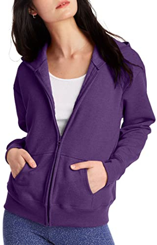 Hanes Women's, EcoSmart Fleece Full Hoodie, Zip-up Hooded Sweatshirt, Violet Splendor Heather, Large