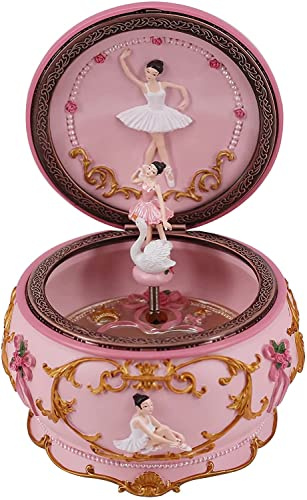 Singeek Classical Ballerina Music Box Collectible Mechanical Musical Box with Colorful Lights and Sankyo 18-Note Wind Up Signs of The Girl Heart Gift for Birthday Christmas(Swan Lake)